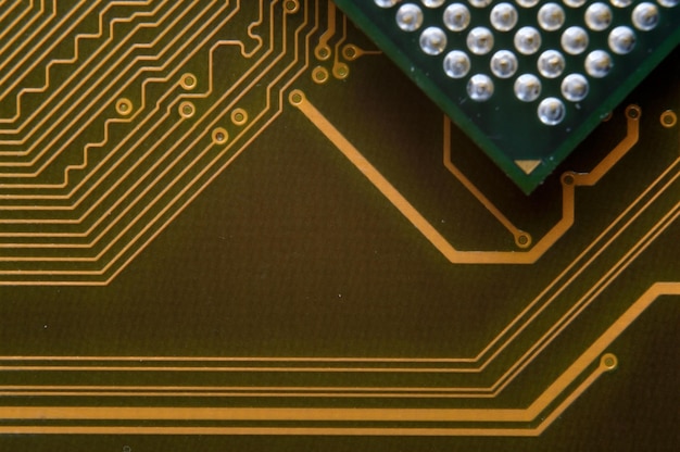 Microprocessor on the background of the microcircuit of the motherboard