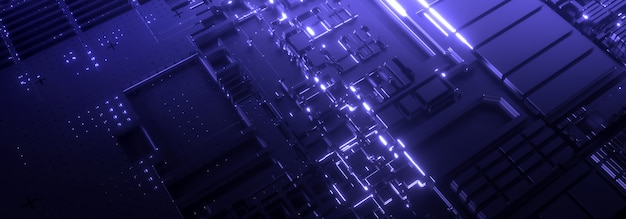 Microprocessor Blue Futuristic 3D Background