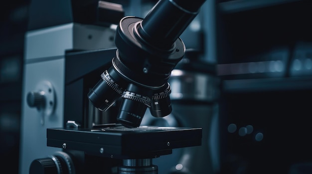 A microscope with a black top and white letters that say's on it