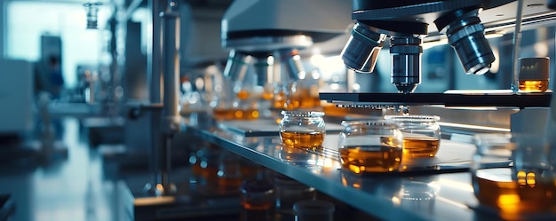 Microscope with Jars of Liquid Laboratory Setting Science Research