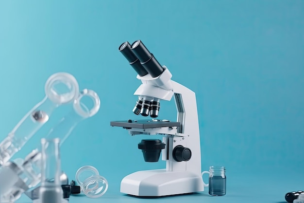 Microscope with test tube Laboratory pipette science laboratory doctor science research concept research and development