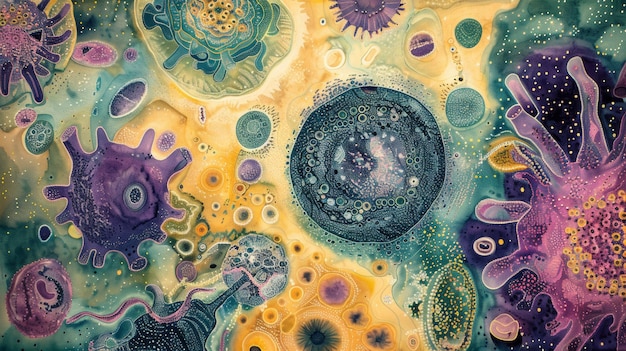 Photo microscopic microorganisms forming complex patterns in a surreal microworld