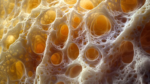 Photo microscopic photography section of lung tissue alveoli structure visible cell details intricate patterns of cells light passing through tissue natural tones scientific study