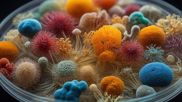 Photo microscopic specimen view of intestinal flora microorganisms gastrointestinal health concept