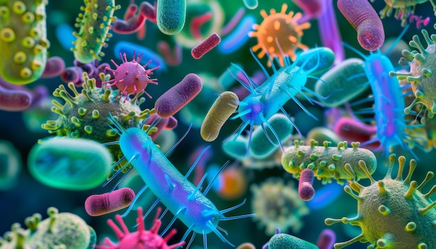 Photo microscopic view of a colorful array of pathogenic microorganisms