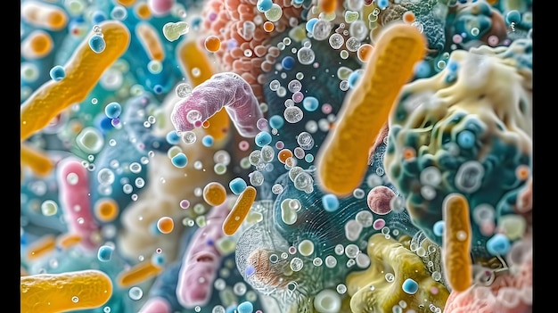 Photo microscopic view of plastic eating bacteria breaking down waste in innovative cleanup solution