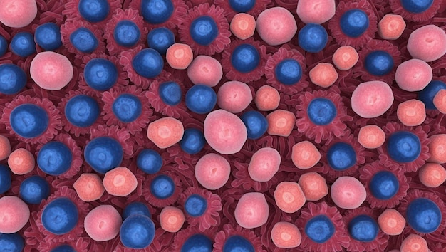 Microscopic view of a virus amidst cells illustrating infection and immunity