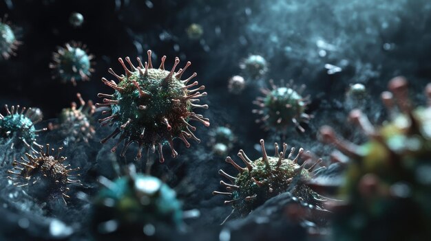 Photo microscopic view of virus particles