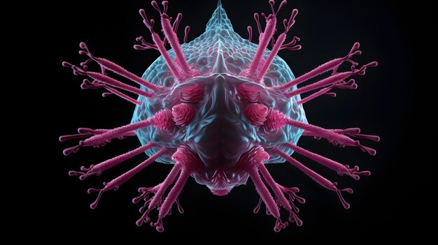 Photo microscopic virus cell 3d rendered scientific illustration