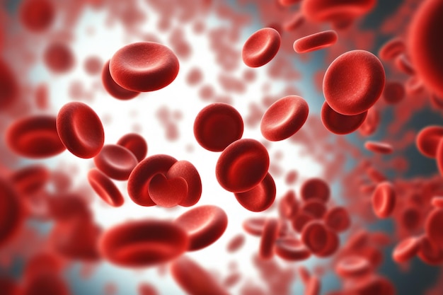 Microsopic of Red blood cells flowing through the blood vesselsmedical and science research concept