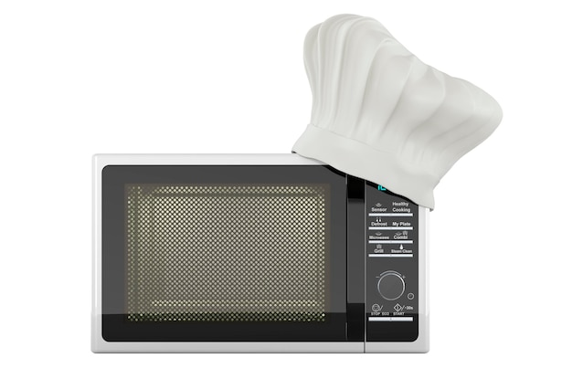 Microwave oven with Chefs Hat cooking concept 3D rendering