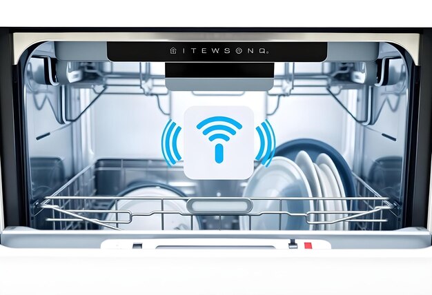 Photo a microwave with a sign that says quot wifi quot on the bottom