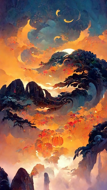 Mid autumn festival background abstract painting