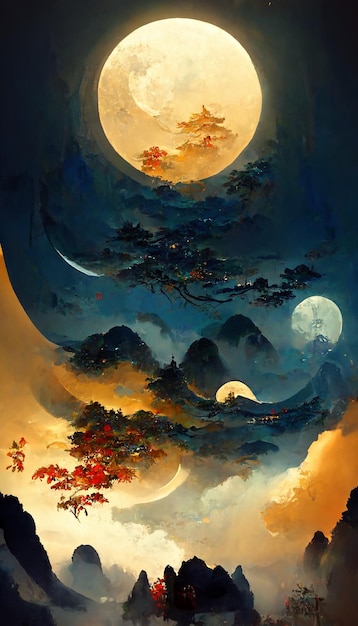 Mid autumn festival full moon in night sky China