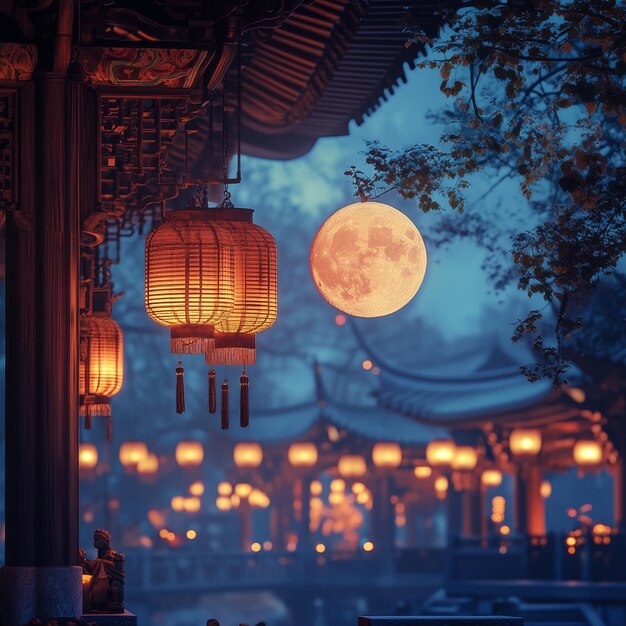 Photo mid autumn festival moon night lighting atmosphere high quality stylize 250 v 61 job id c49732ca445b4d6f909d5a02550281aa