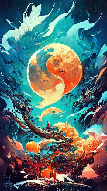 Mid autumn festival style background abstract painting