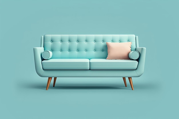 Mid century accent blue sofa Monochrome background