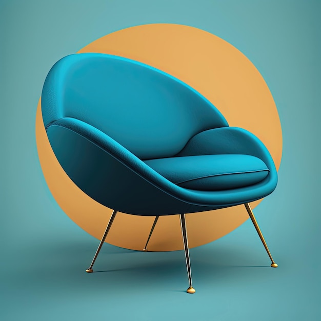 Mid century accent chair on monochrome blue background