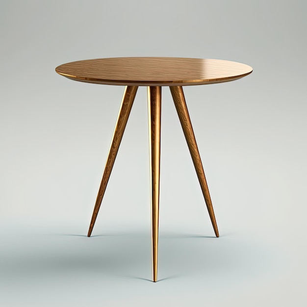 Mid century wood round coffe table on white background AI