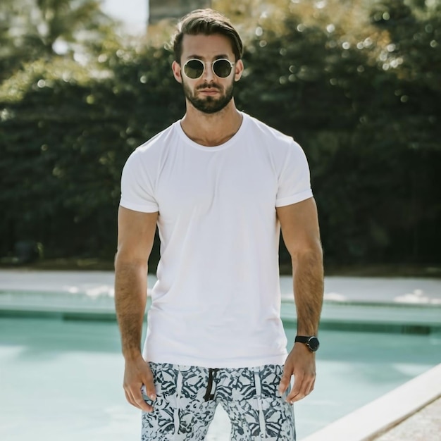 Mid section of male lifeguard holding rescue can while standing at poolside