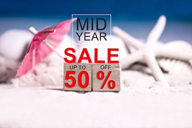 Photo mid year sale, discount and promotion concept decoration