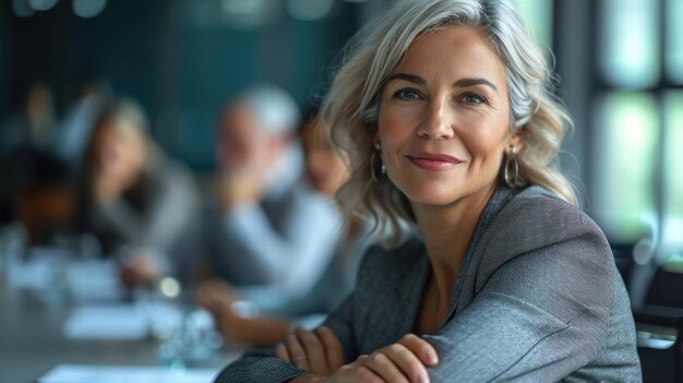 Midaged lady leads business meeting Generative Ai