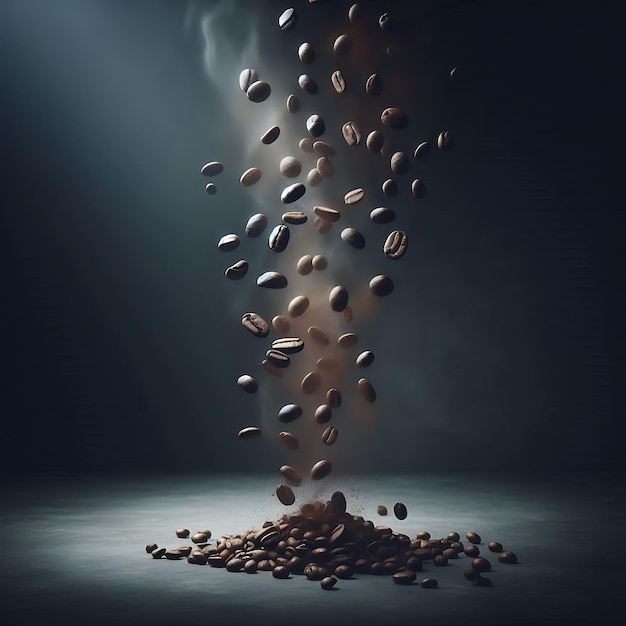 Photo midair coffee beans realistic floating coffee beans in motion with a dark moody atmosphere