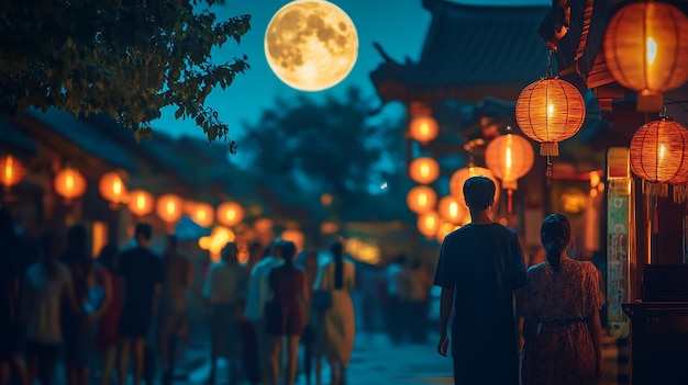 MidAutumn elements night full moon reunion atmosphere people SONY A7M4 shooting photo grade