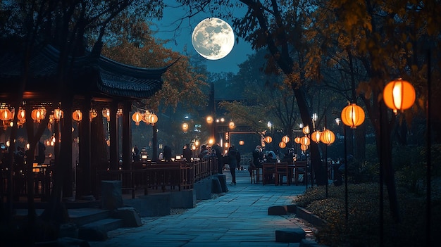 MidAutumn elements night full moon reunion atmosphere people SONY A7M4 shooting photo grade