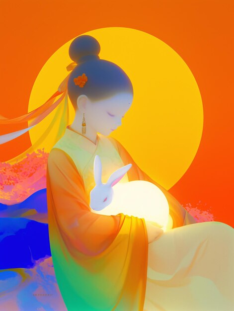 Photo the midautumn festival august 15 chang e holding the jade rabbit color festival illustration