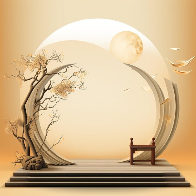 Photo midautumn festival backdrop stage podium stage 3d background