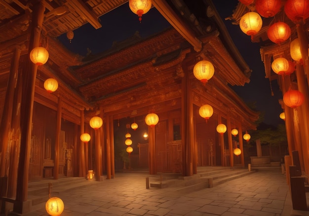 Midautumn festival season at the temple in night scene