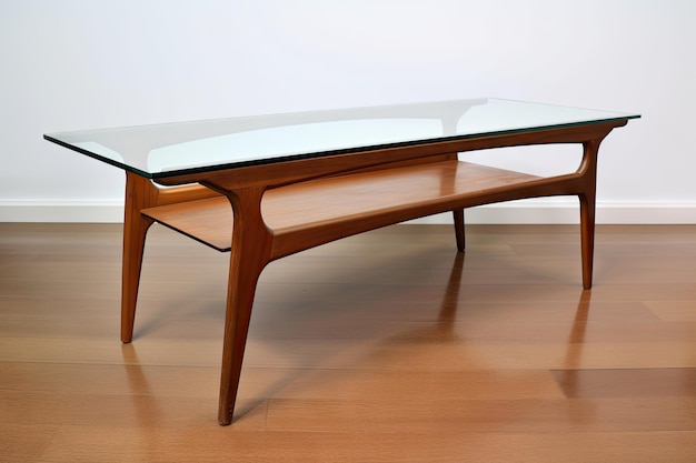 Midcentury coffee table with sleek lines and glass top