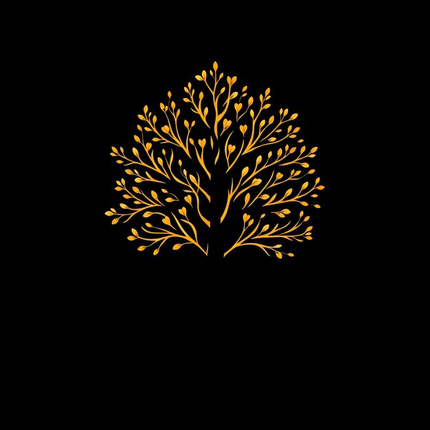 Photo midcentury golden tree style on black background