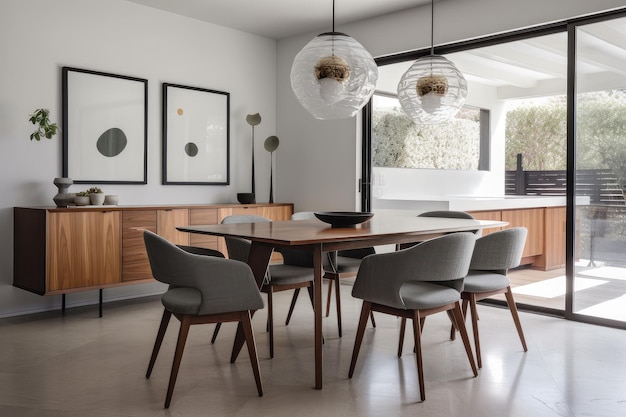 Midcentury modern dining room with sleek lines and minimalist details