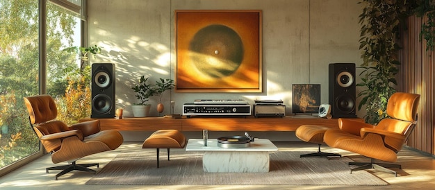 Photo midcentury modern living room with stereo system