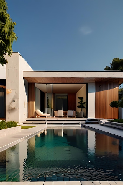 Midcentury modern style house with pool and luxurious oasis Generated by ai