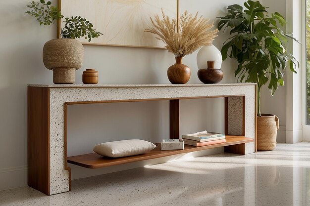 Photo midcentury modern terrazzo console table in an entryway showcasing terrazzos retro resurgence