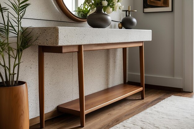 Photo midcentury modern terrazzo console table in an entryway showcasing terrazzos retro resurgence