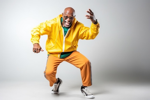 Middle age African American man in sports clothing doing some fun dance moves