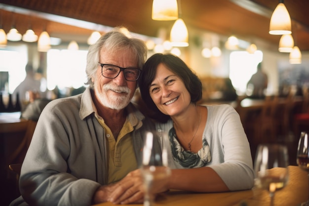 Middle age couple enjoying dating time in cafe