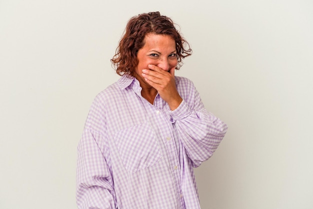 Middle age latin woman isolated on white background scared and afraid.