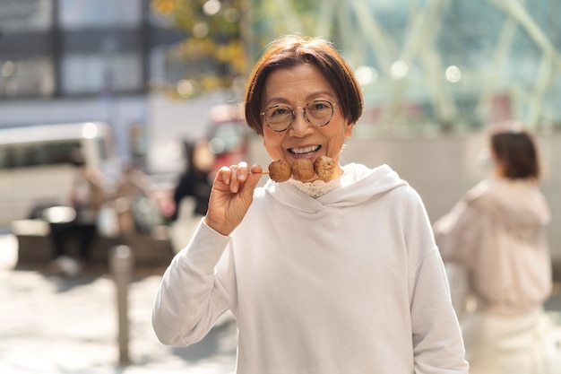 Middle age woman smiling and having a good time