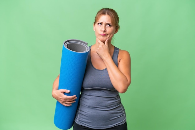 Middle aged caucasian woman over isolated background