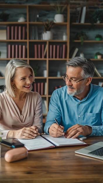 Middle aged couple meeting with notary