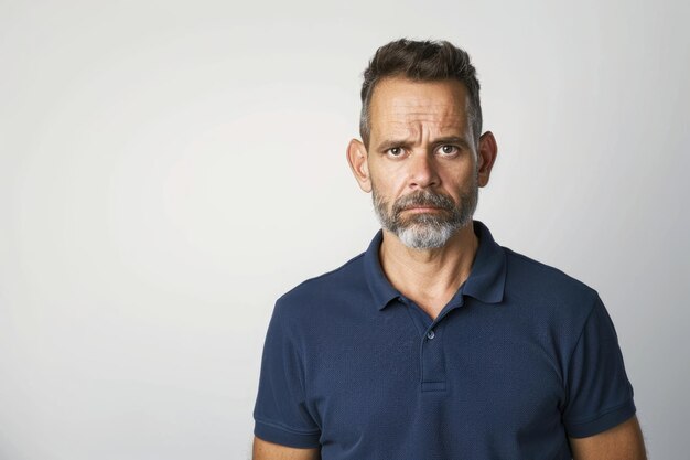 Photo middle aged man in polo shirt with serious expression