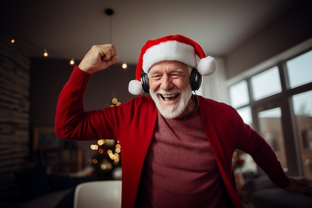 Middle aged man with Christmas hat