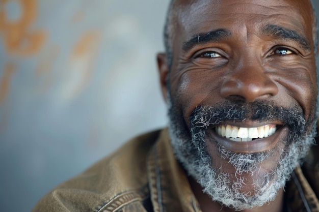 Middle Aged Smile Closeup Portrait of African American Man in a Serene and Friendly Pose