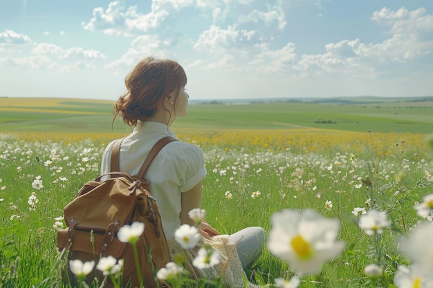 Middle aged woman enjoying nature and slow life outdoors