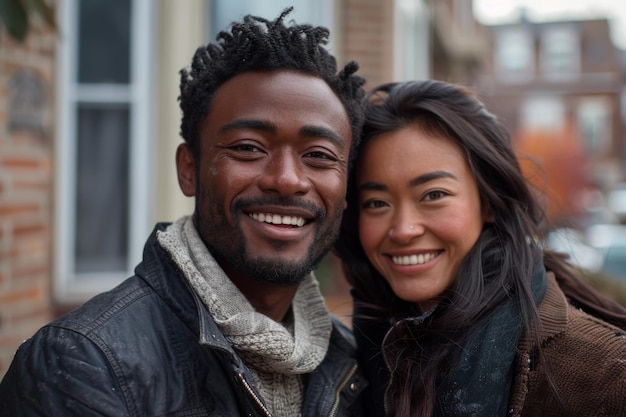 Middle Class Mixed Race Couple Smiling for Camera